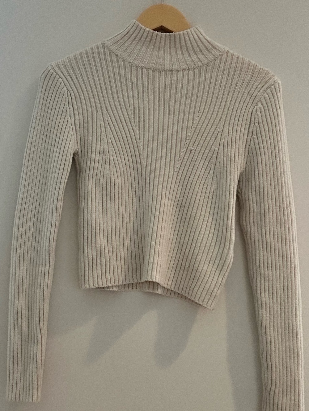Ribbed Mock Neck Cropped Sweater in Cream